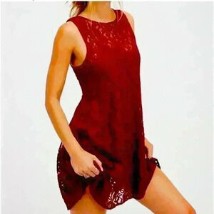 Free People Ruby Red‎ Lace Lined A-Line Dress Size Small
